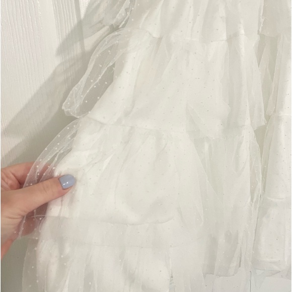 Lulu’s Dramatic Poise White Dot Tulle Puff Sleeve Tiered Mini Dress - Picture 7 of 12